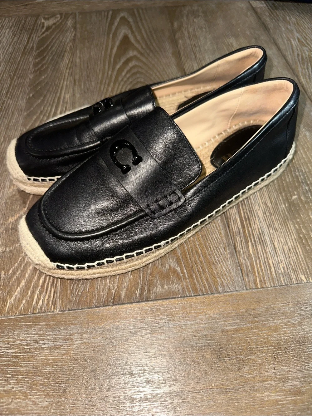 Coach Camilla Black Leather Espadrille Platform Loafers Women’s Size 8